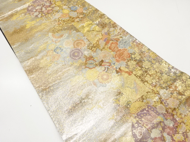 アンティーク　鳳凰・梅・松葉模様織り出し袋帯(材料)